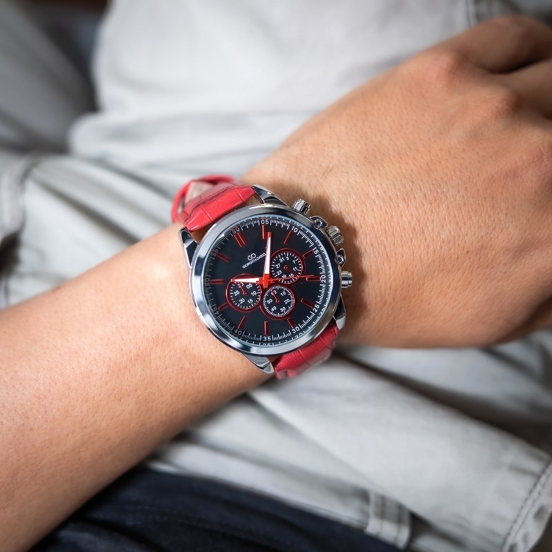 Coffret montre Homme GIORGIO bracelet Cuir Rouge