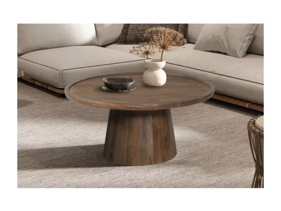 Table basse ronde en bois massif collection JAKARTA - Style ethnique et design - Diamètre 80cm