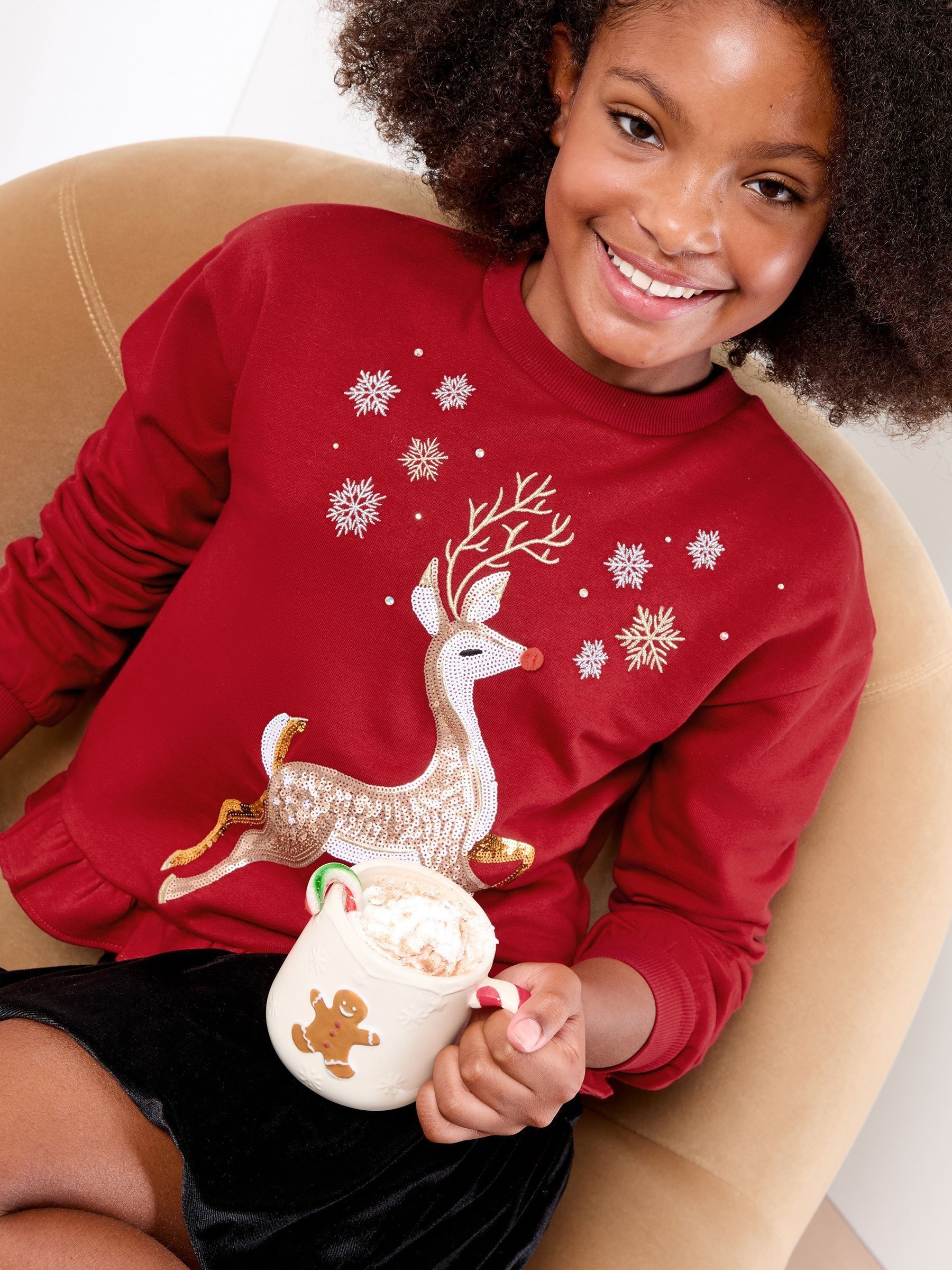 Rood rendier - Lipsy kerstsweatshirt met ronde hals (5-16jr)