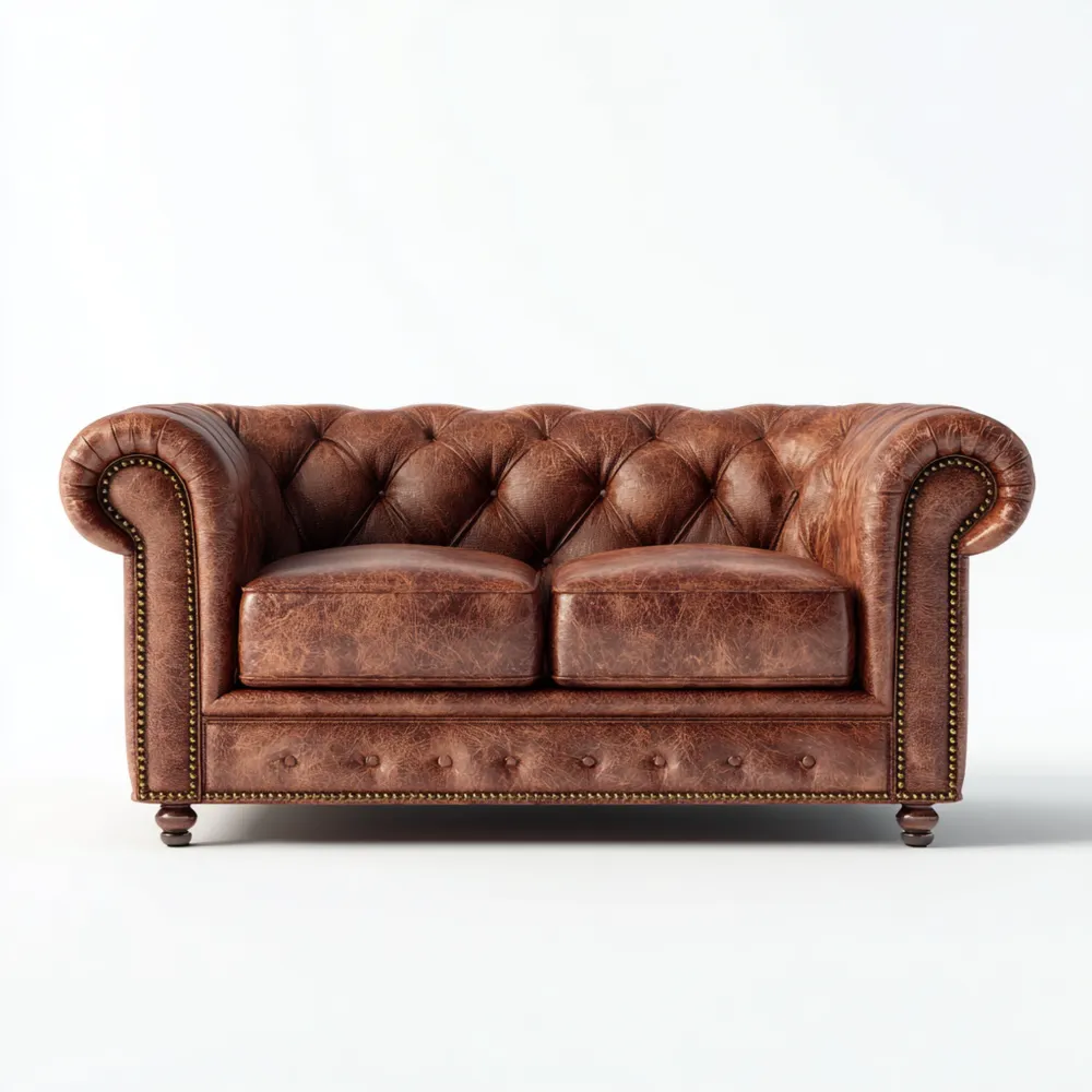 2-Sitzer-Sofa Leder 150x80x70 cm - Braun - Chesterfield Design