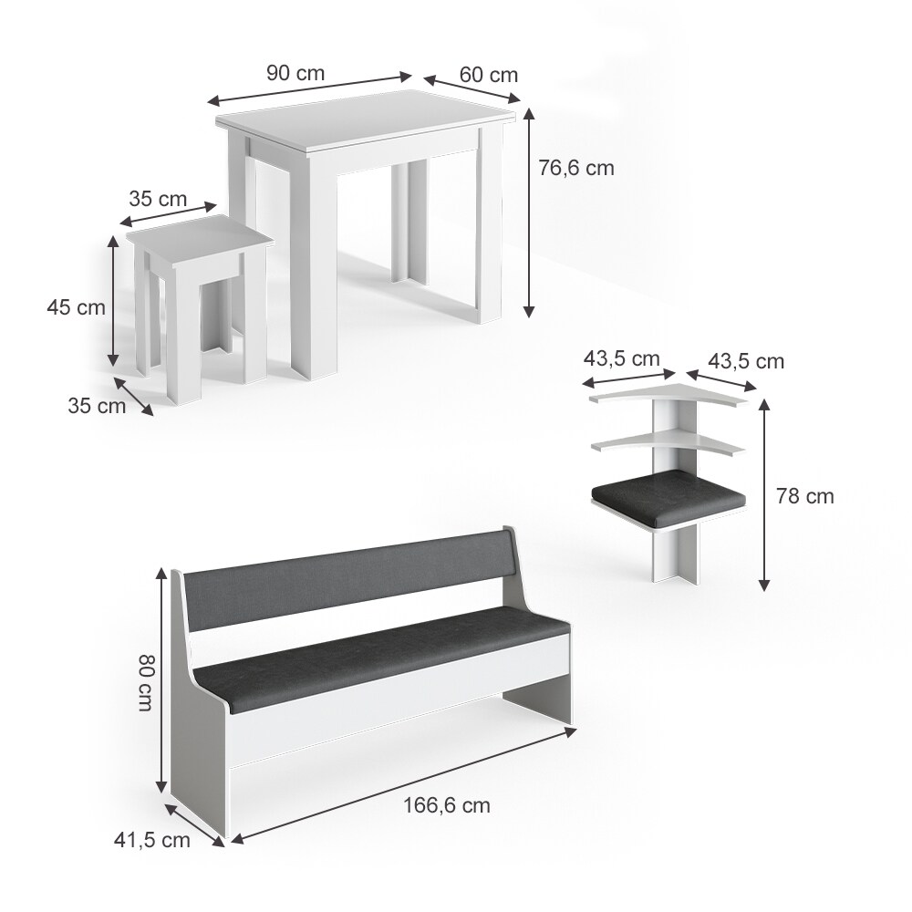 Vicco Eckbankgruppe Roman Weiß 210x210cm Esszimmergruppe Eckbank Sitzgruppe