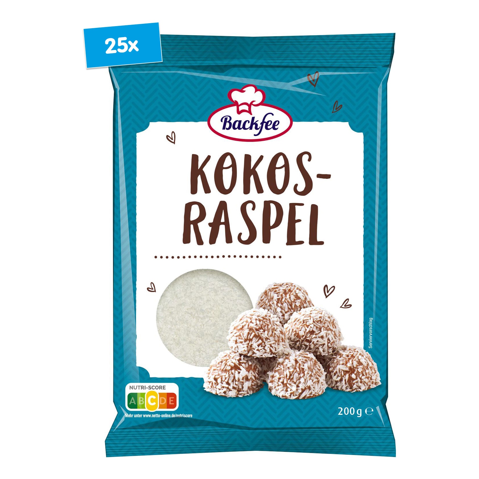 Backfee Kokosraspel 200 g, 25er Pack