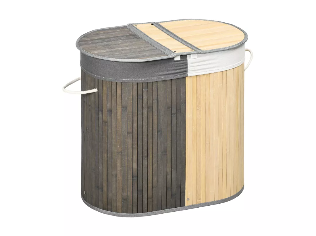Panier à linge corbeille à linge bac à linge 100 L 2 compartiments couvercle sac amovible 2 poignées tissu bambou