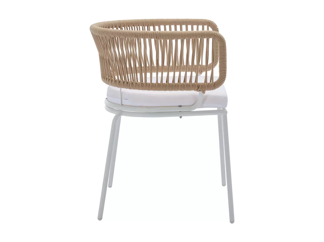 Lot de 2 fauteuils de jardin en métal et corde - Beige avec coussin blanc - PISTO de MYLIA