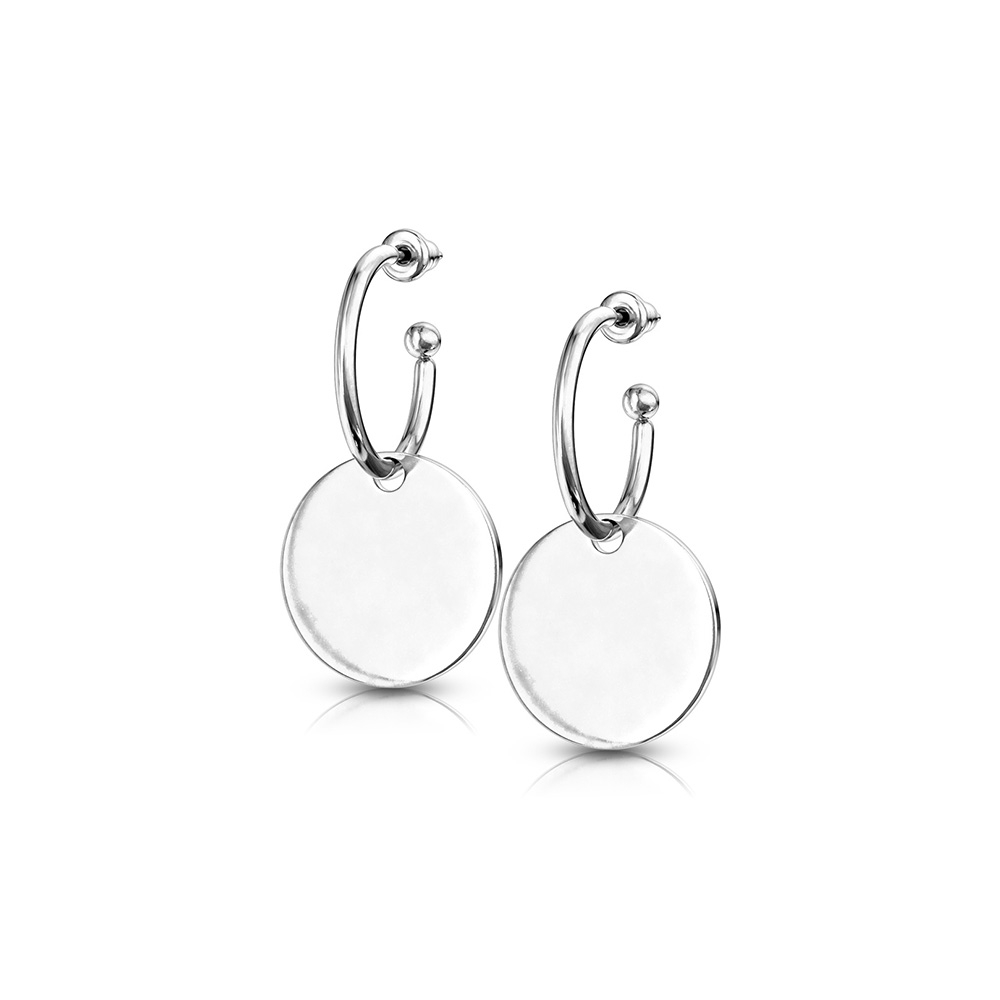 (1 Paar) Ø17mm 316L Edelstahl Ohrringe Kreolen mit Kreis Anhänger - Silber