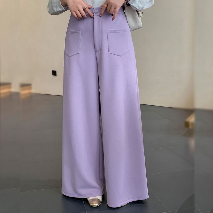 Tripoly - Plus Size High Rise Plain Wide Leg Broek