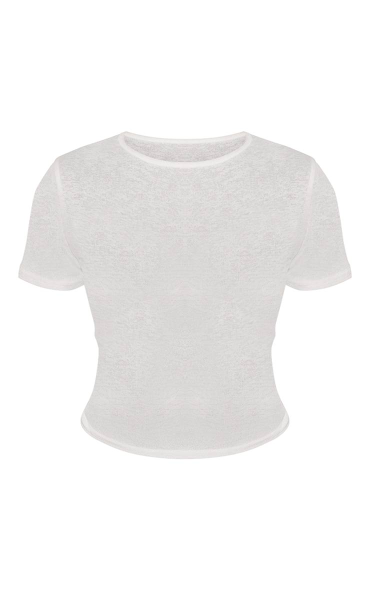 Crème T-shirt Blanc À Manches Courtes En Maille Ajourée Délavée
