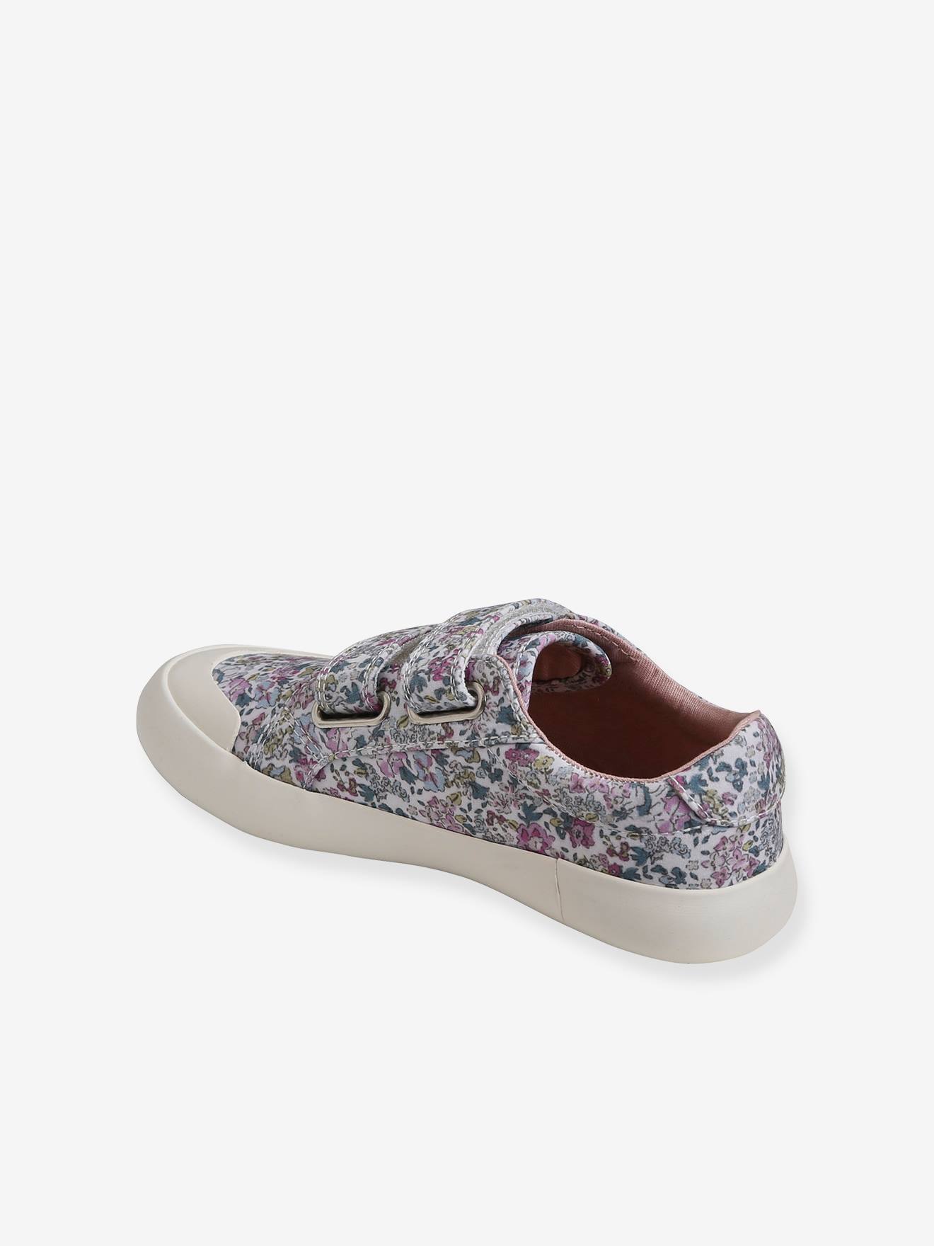 Tênis de lona com fecho de velcro, para meninas, estampa rosa médio