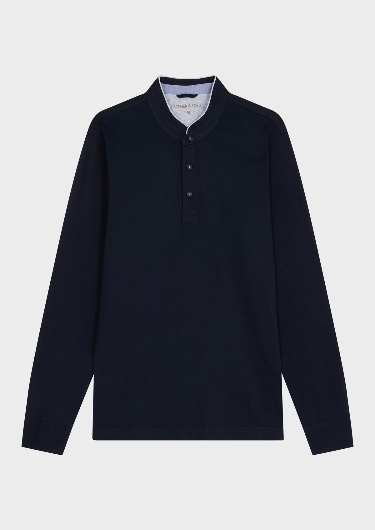 Polo manches longues Slim en coton uni bleu marine à col officier