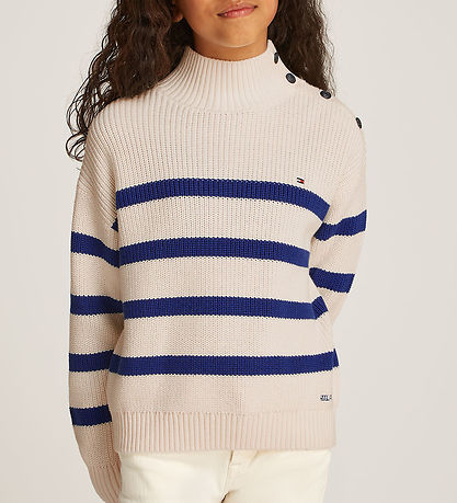 Tommy Hilfiger Bluse - Strick - Stehkragen - Ivory Petal/Keilbla