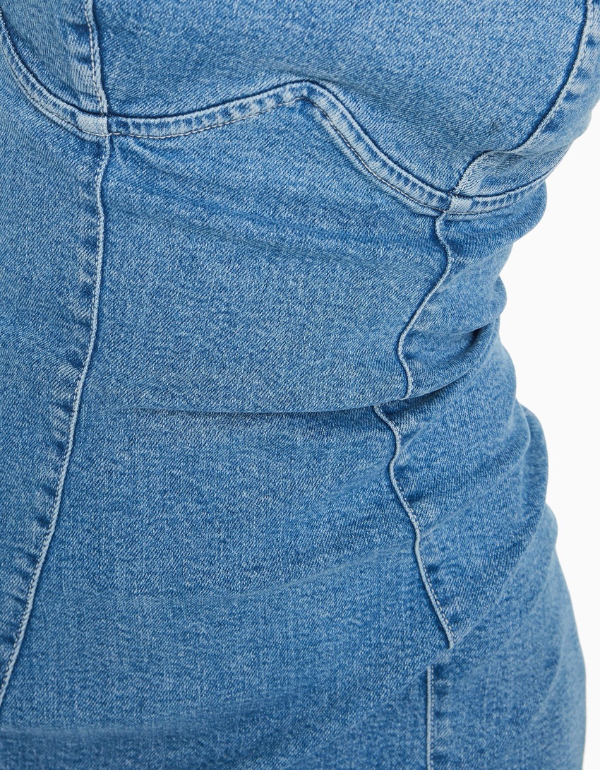Vestido curto tomara que caia jeans confortável