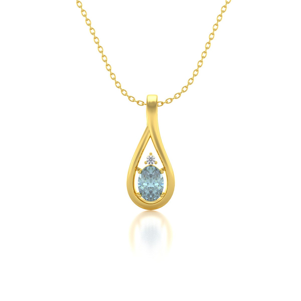 Collier Pendentif Or Jaune 585 Aigue-Marine et Diamants - Idée Cadeau Fête des Mères | Aden