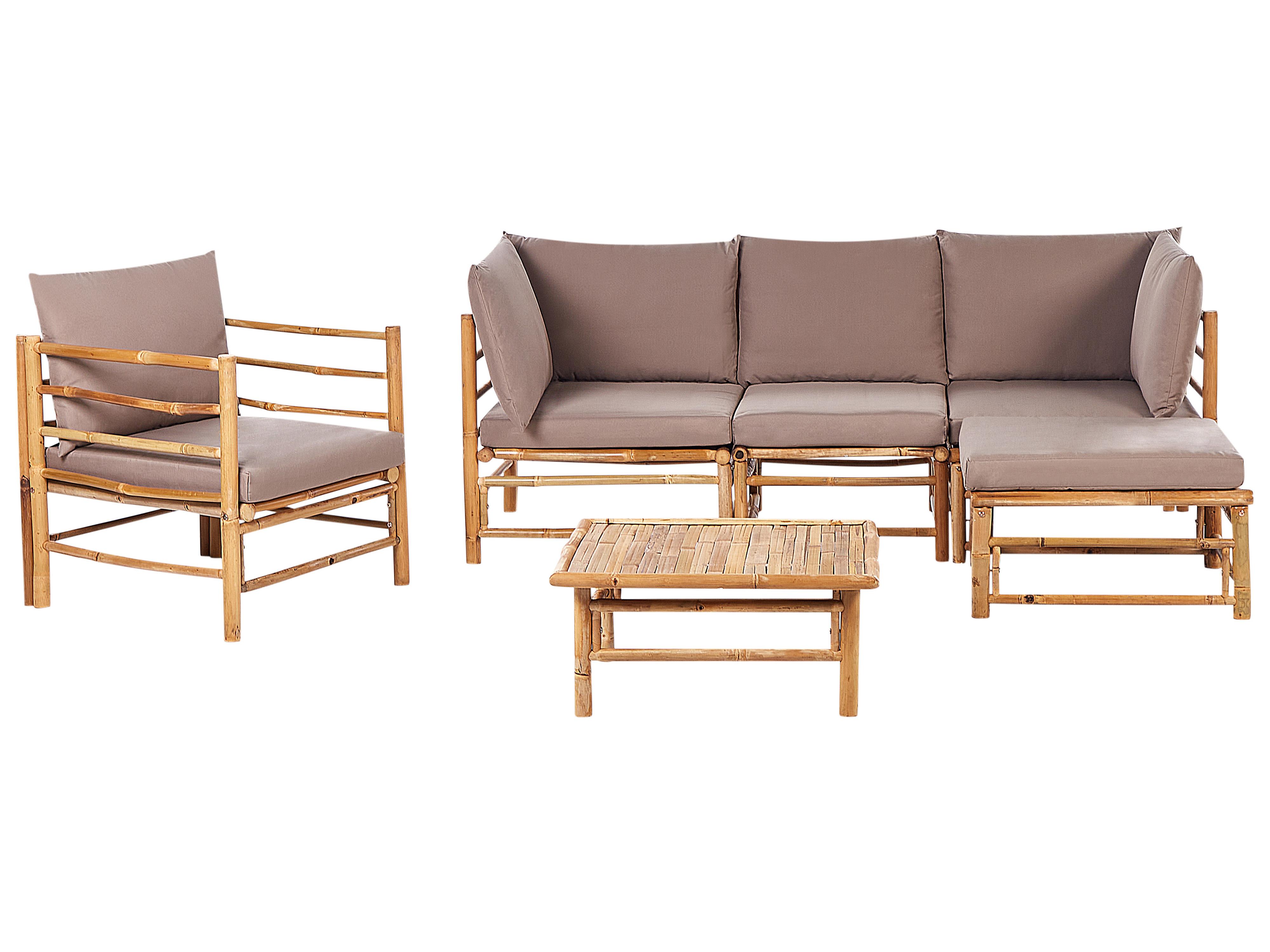 Loungeset met tafel 5-zits CERRETO linkszijdig Bamboehout Taupe