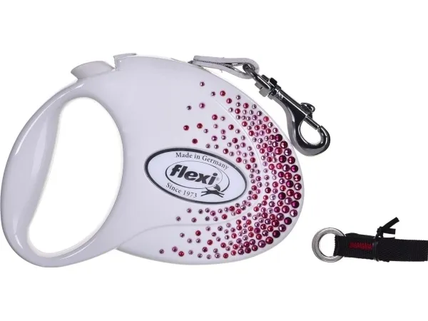 FLEXI Glam Splash Pink with Swarovski crystals M - Fleksibel hundesnor - 5 m - hvid