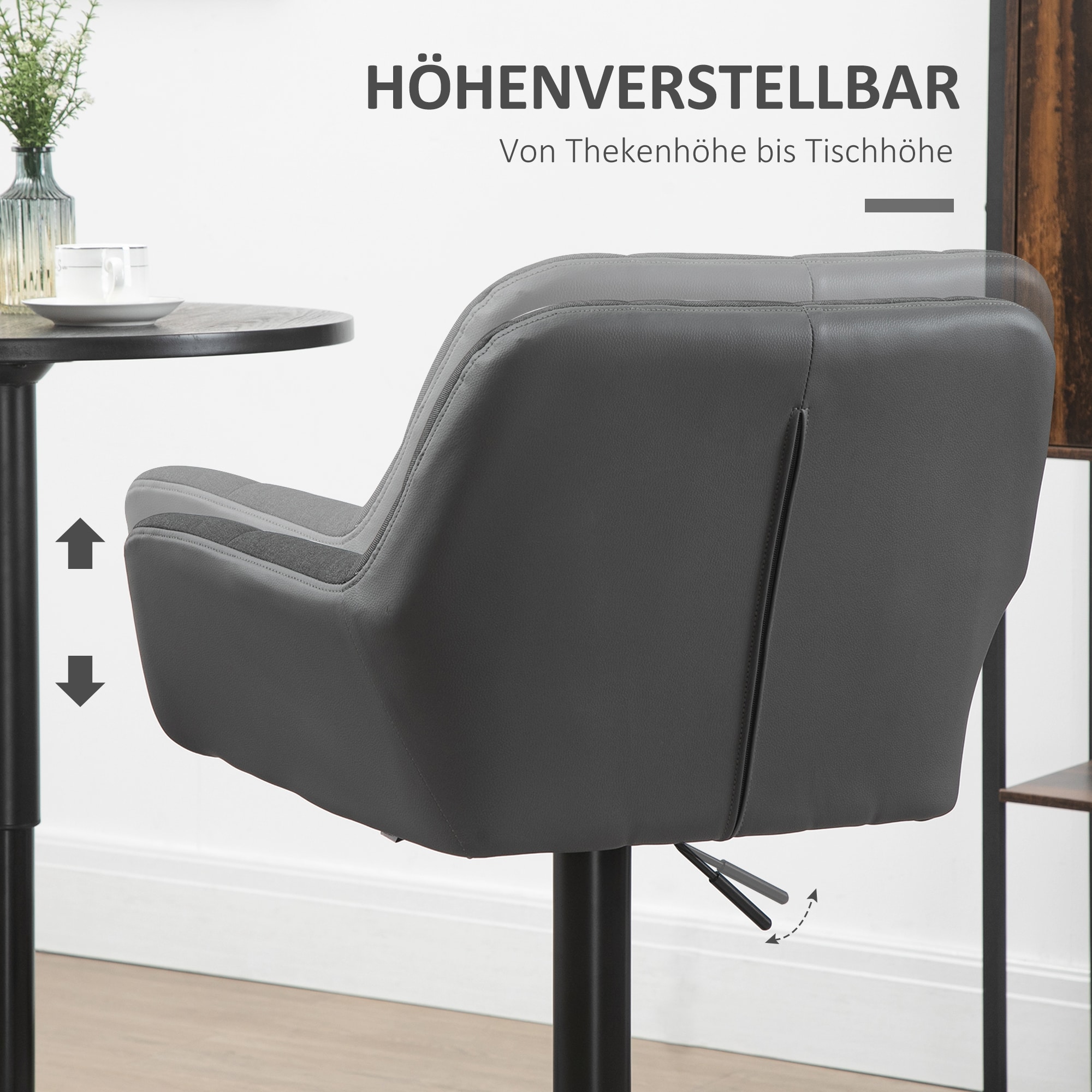 HOMCOM Barhocker mit Fußstütze grau, schwarz 57,5L x 52,5B x 93-114H cm