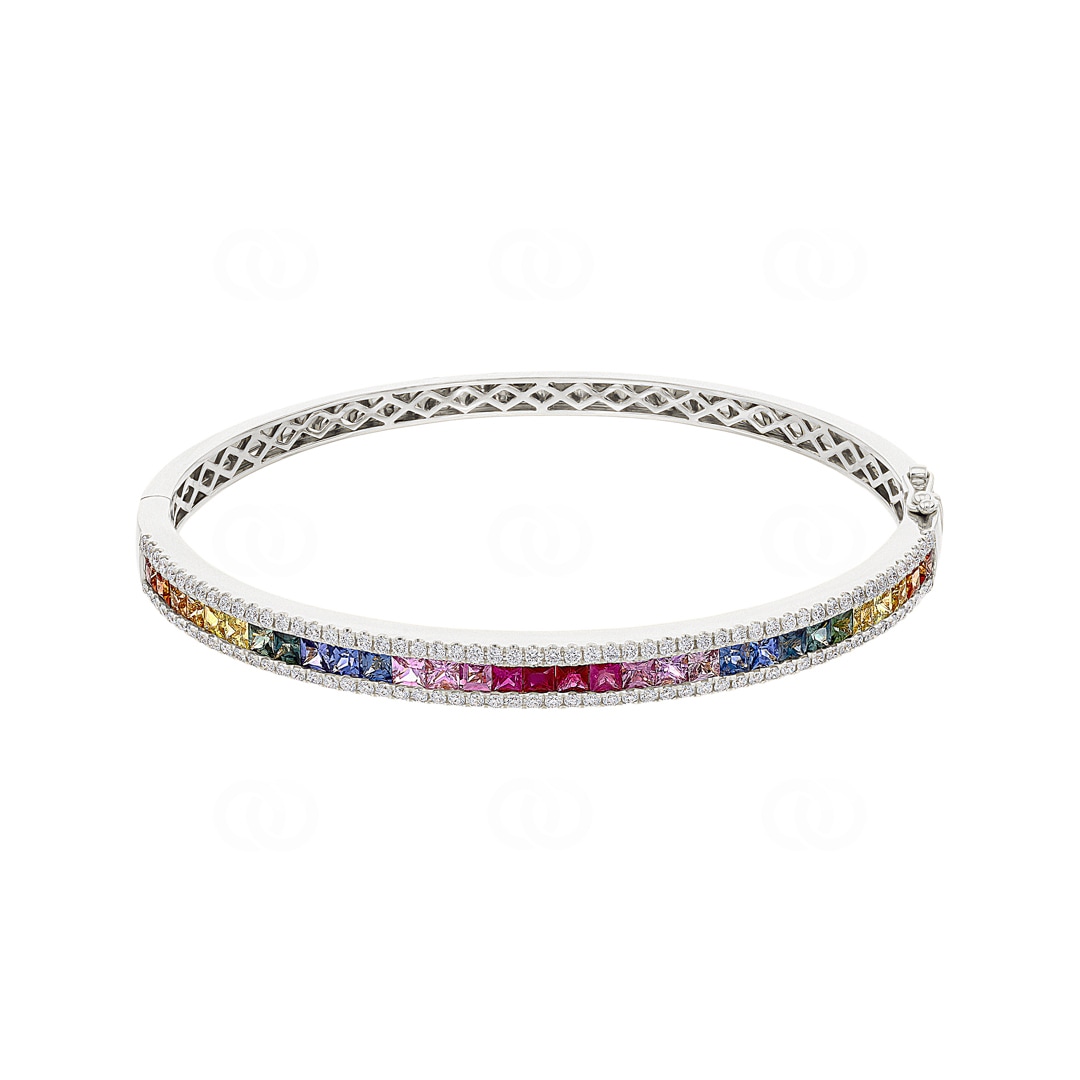 Rainbow Saphir Armreif 750/18 K Weissgold mit Diamanten 0.90 ct H/si