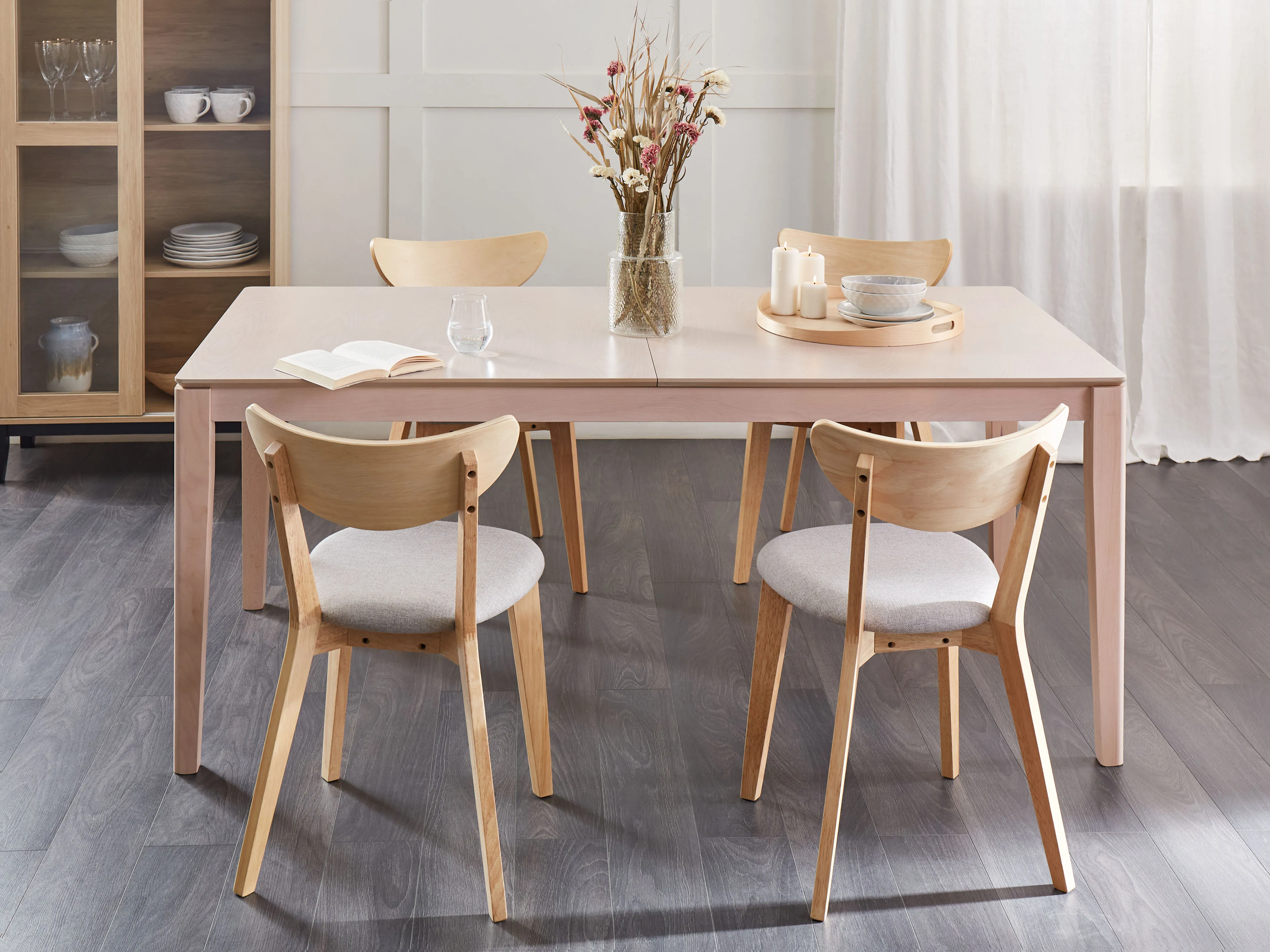 Eettafel uitschuifbaar CROSBY Licht beukenhout 90 cm 180/240 cm