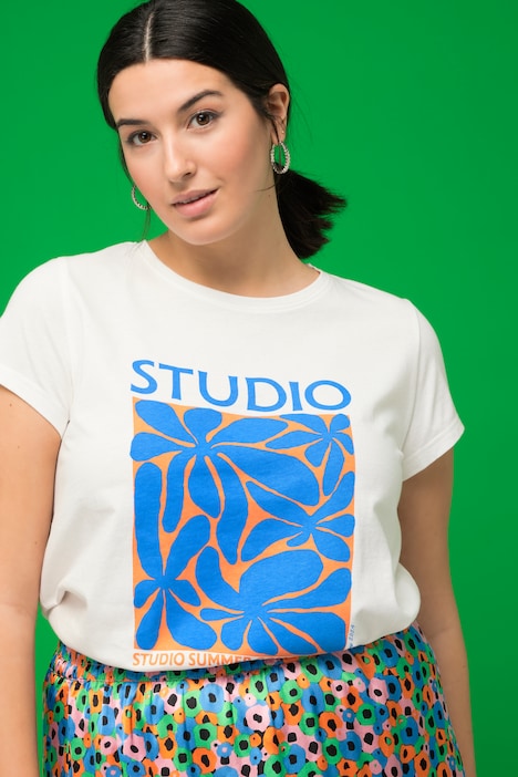 T-Shirt, Classic Shape, Floral-Print, Rundhals, Halbarm