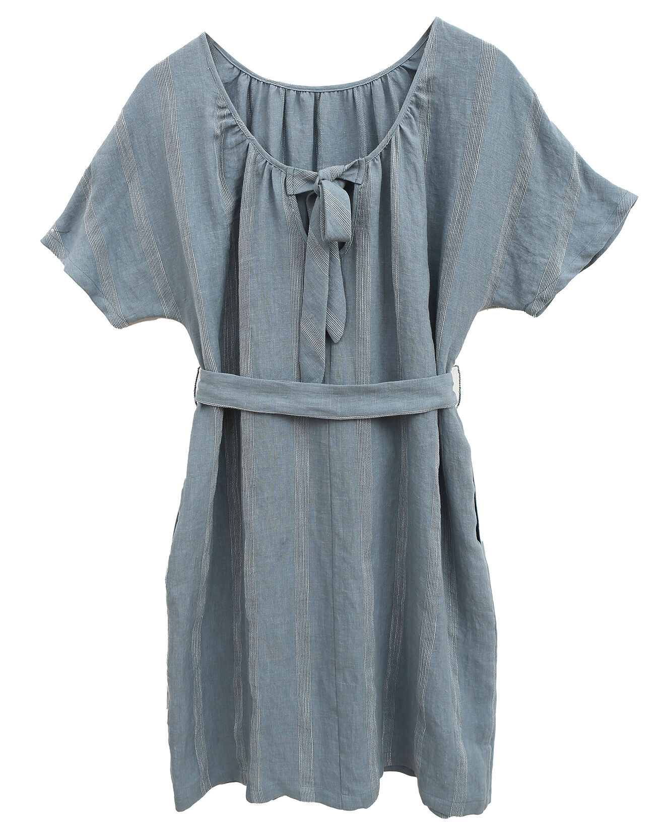 See u Soon Robe 100% Lin Zoé rayée ton sur ton bleue