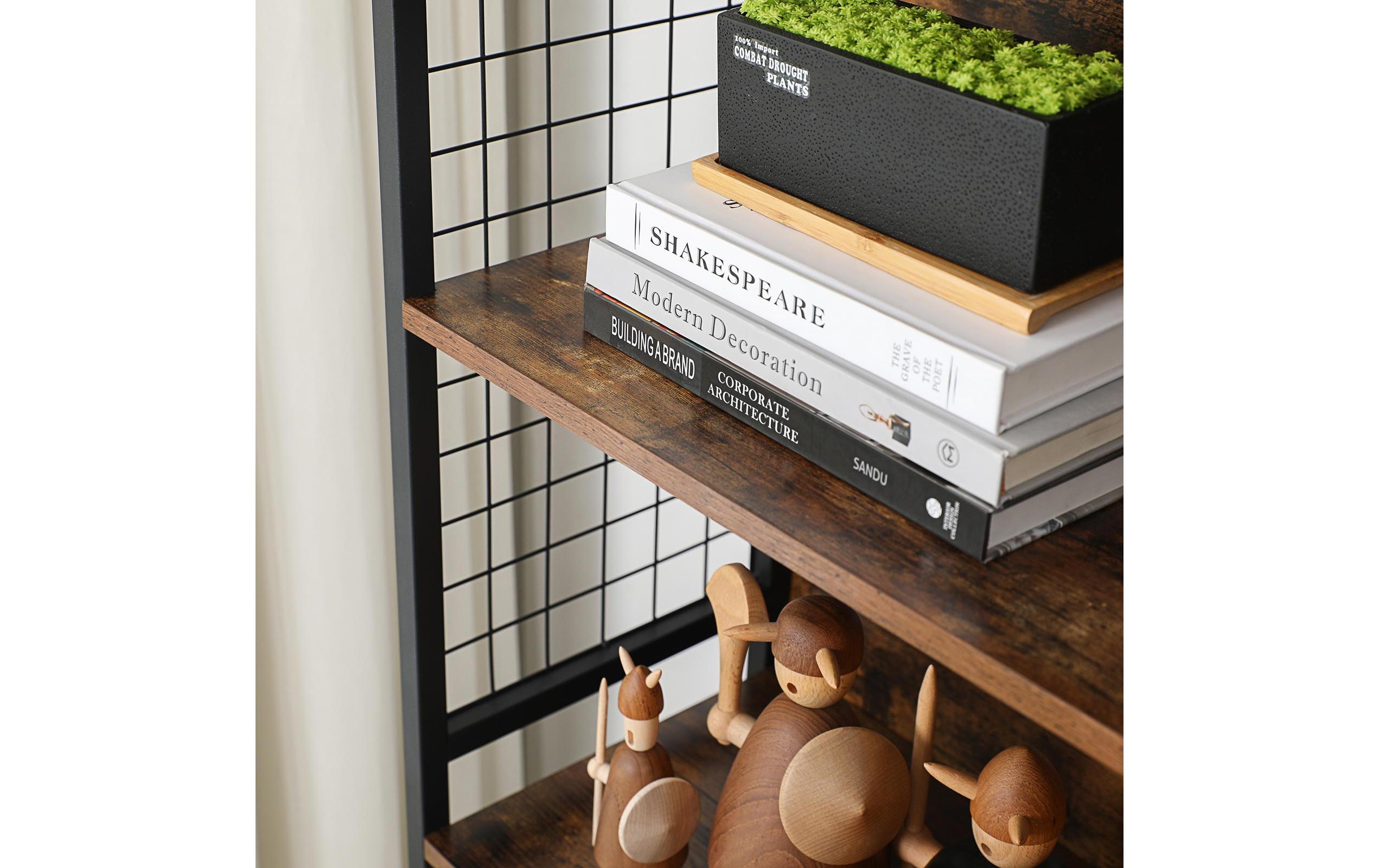 Regal 74 x 30 x 154.5 cm, Vintagebraun / Schwarz<br>Standregal im Industrie-Design mit vier Ablagen