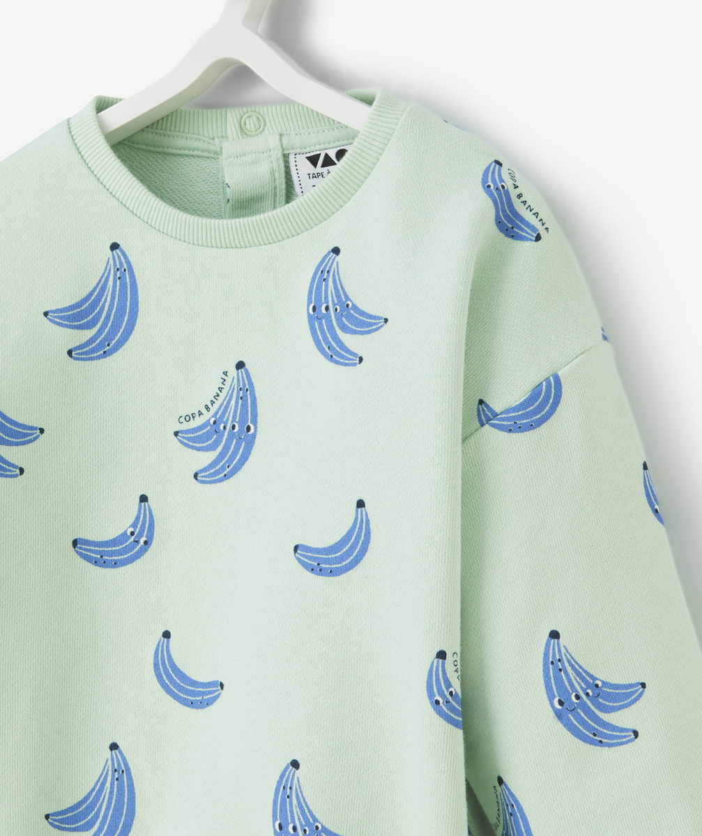 sweat bébé garçon en coton bio vert imprimé avec bananes bleues
