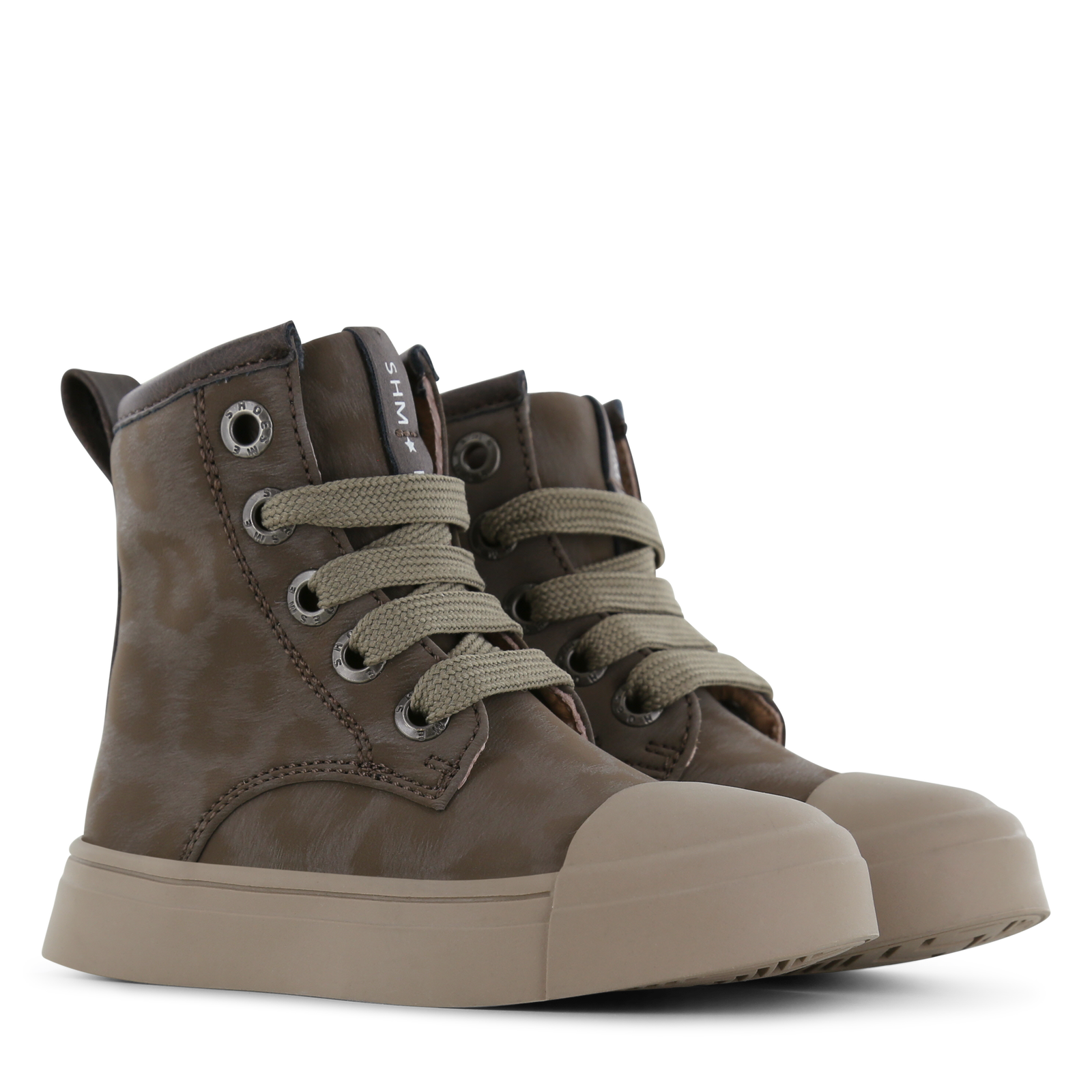 Shoesme taupe veterboot met panterprint Microfiber leer | Sale