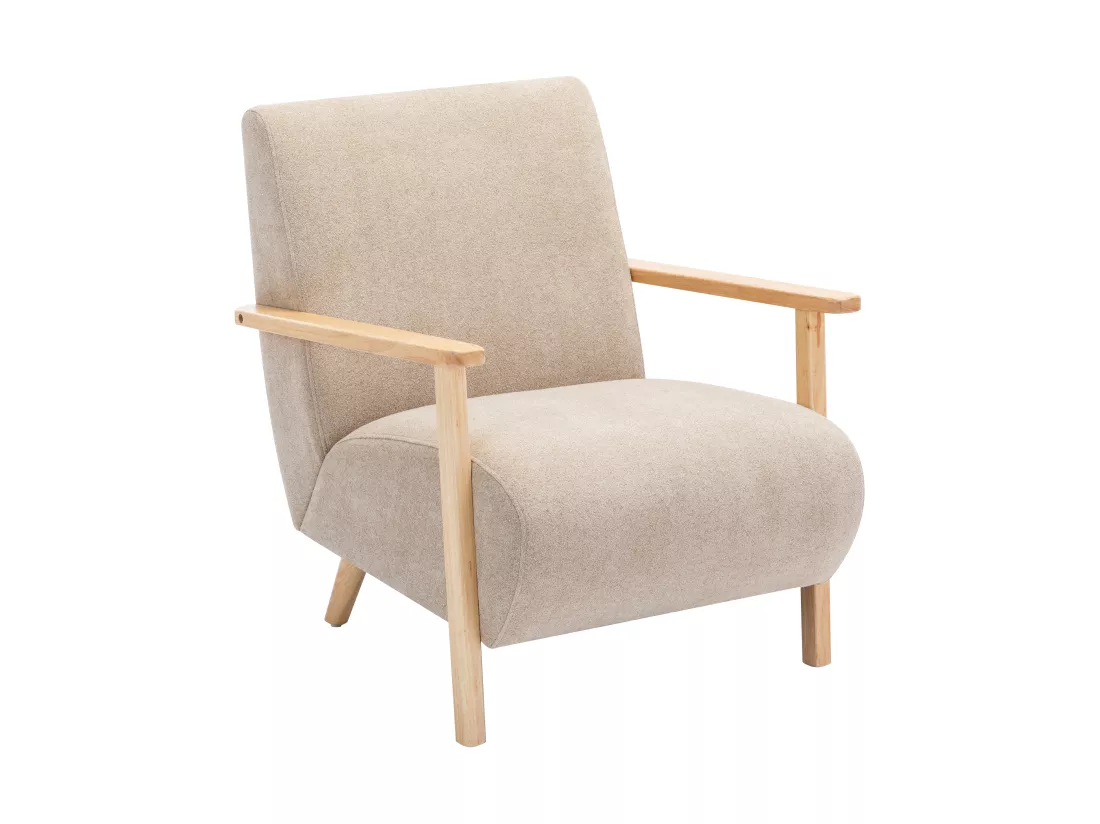 Fauteuil en tissu beige et bois JULOMO