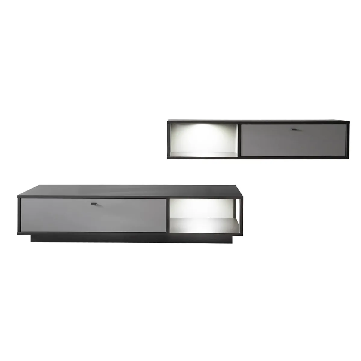 pegane Ensemble Meuble Bas & Étagère Gris/Noir