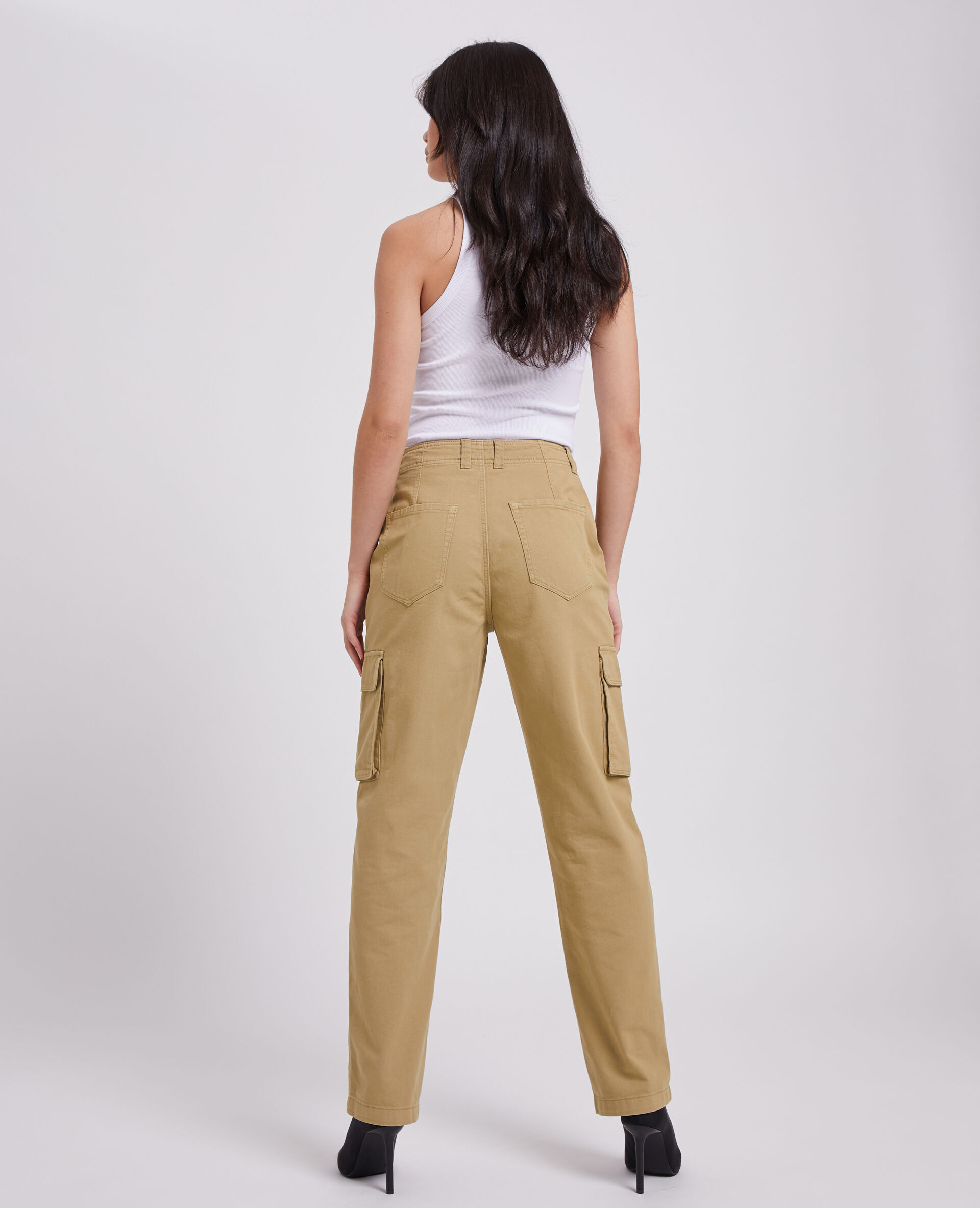 Pantalon droit cargo taille haute - Camel