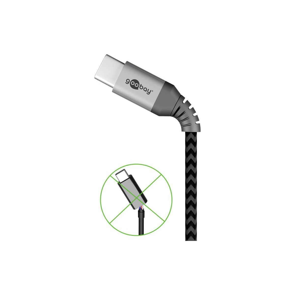 USB-C â„¢ til USB-C â„¢ Tekstilkabel med metallplugger (Space grå / sølv) 2 m