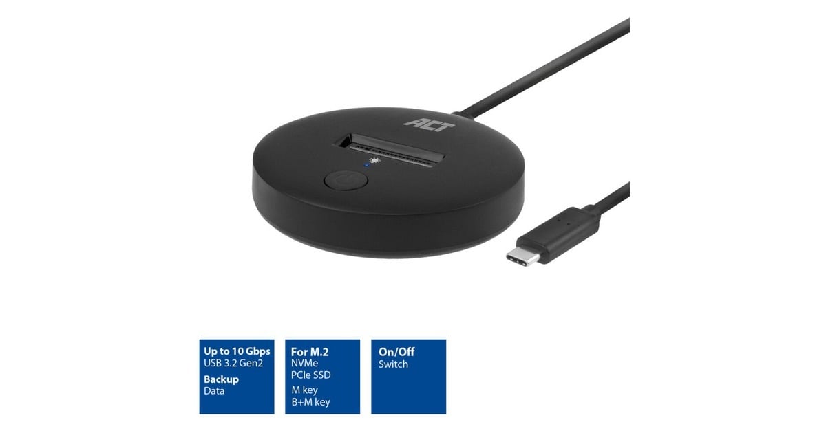 ACT ConnectivityM.2 NVMe/PCIe SSD dockingstation, USB-C 3.2 Gen2  (Zwart)