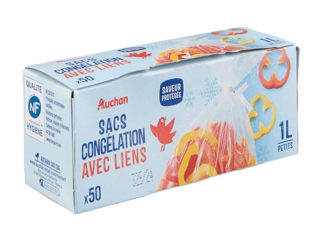 SACOS DE CONGELAÇÃO AUCHAN C/ ATILHO PEQUENOS 1L