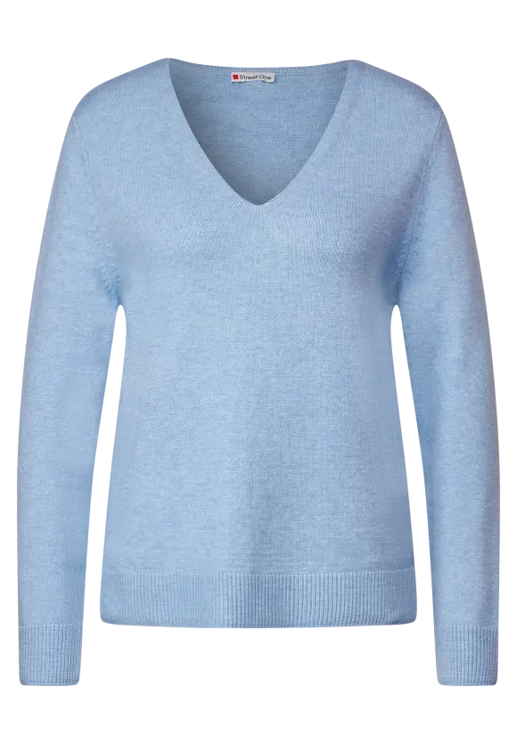 Pullover mit V-Ausschnitt - feather blue melange