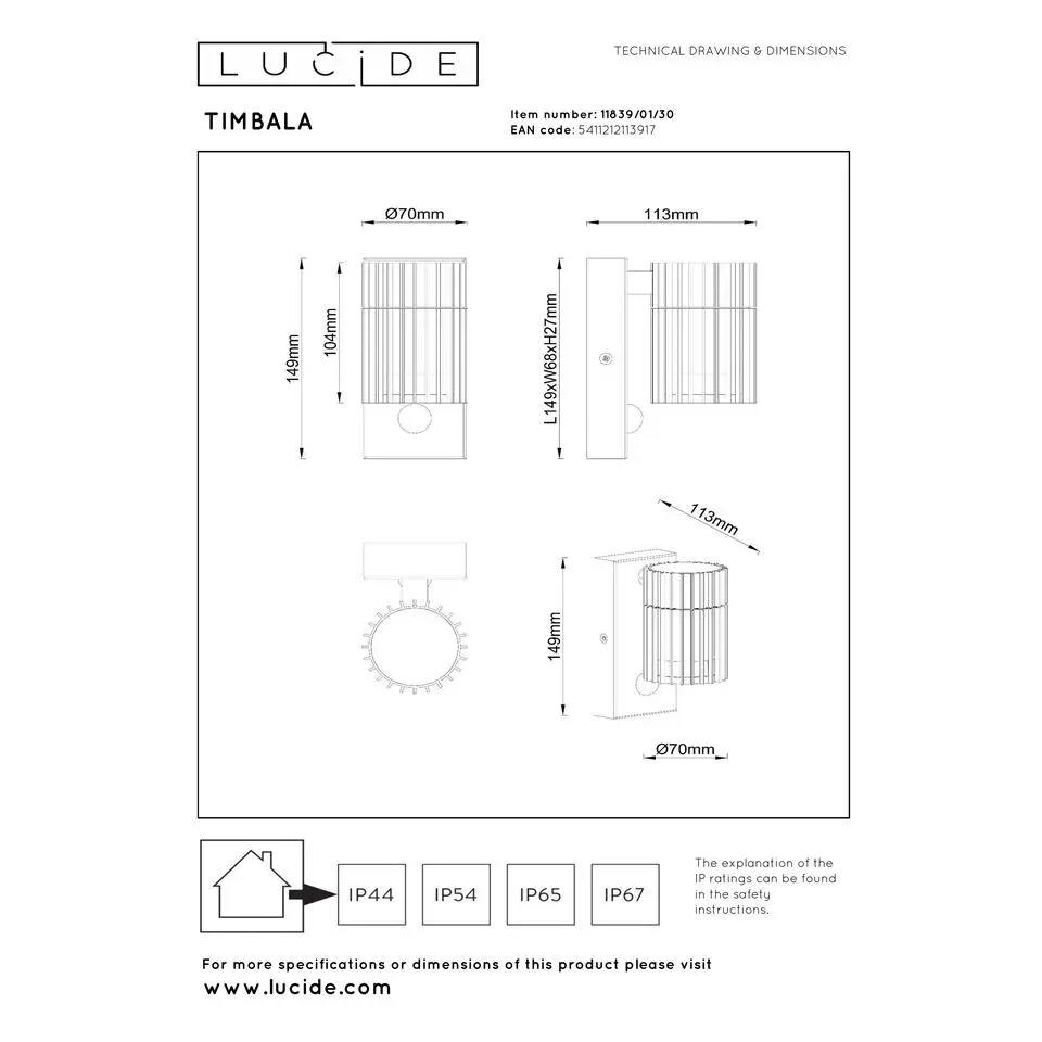 Lucide TIMBALA Wandspot - Zwart