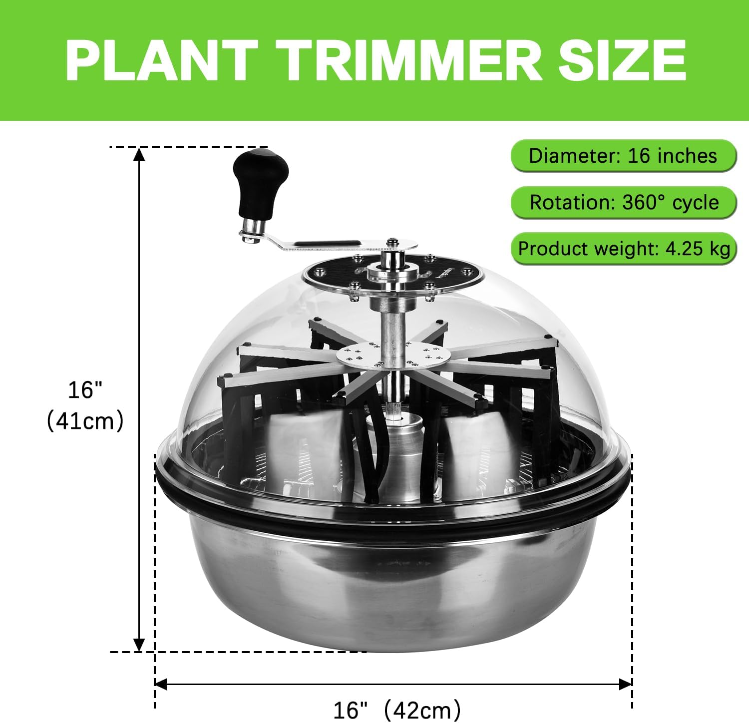 Aygrochy Blattschüssel Trimmer, Blattschalentrimmer für Pflanzenknospen und Blumen, mit verbesserten Zahnrädern, scharf, Silber, 16-inch(42cm Durchmesser)