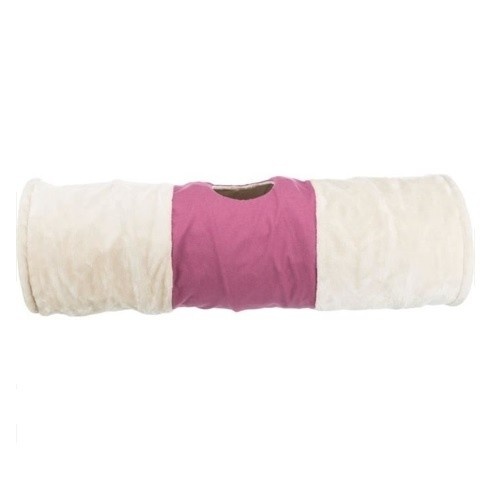 Túnel de brincar Trixie XXL em bege e fúcsia para gatos grandes.