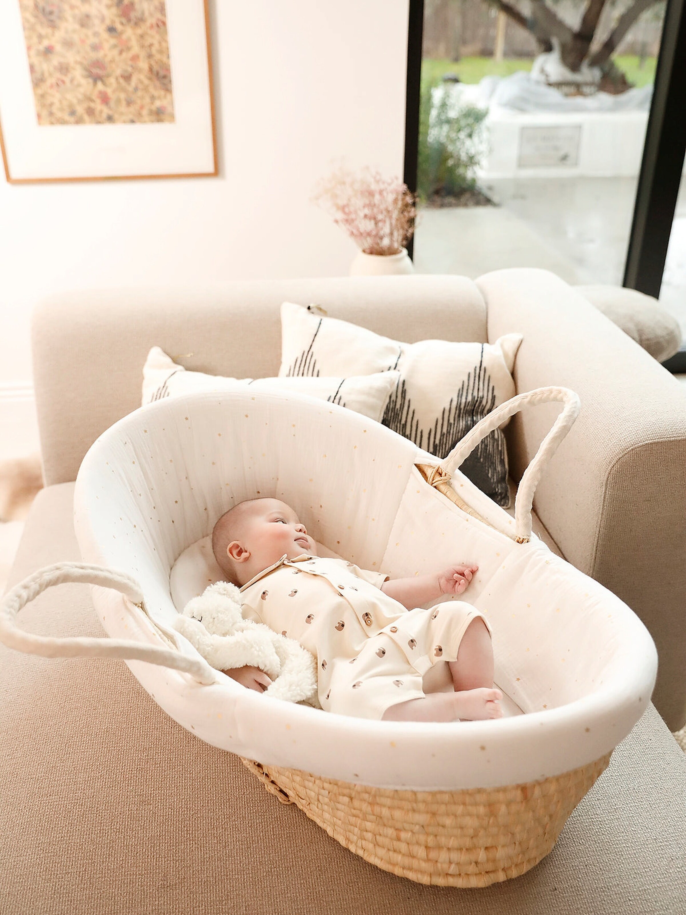 Vertbaudet Gestreifter Baby Overall wollweiß