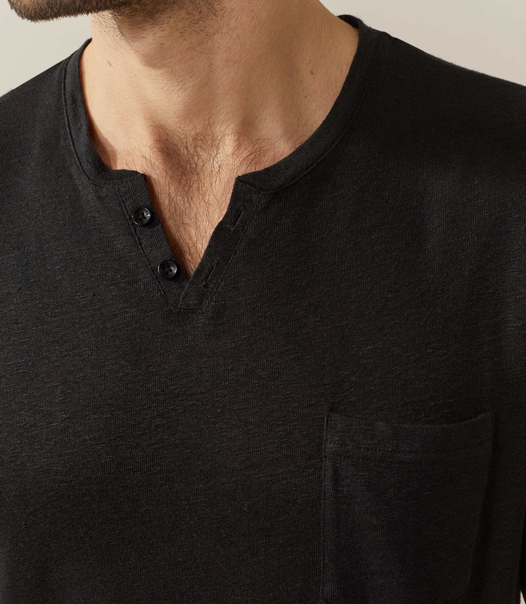 T-shirt lin noir col tunisien 