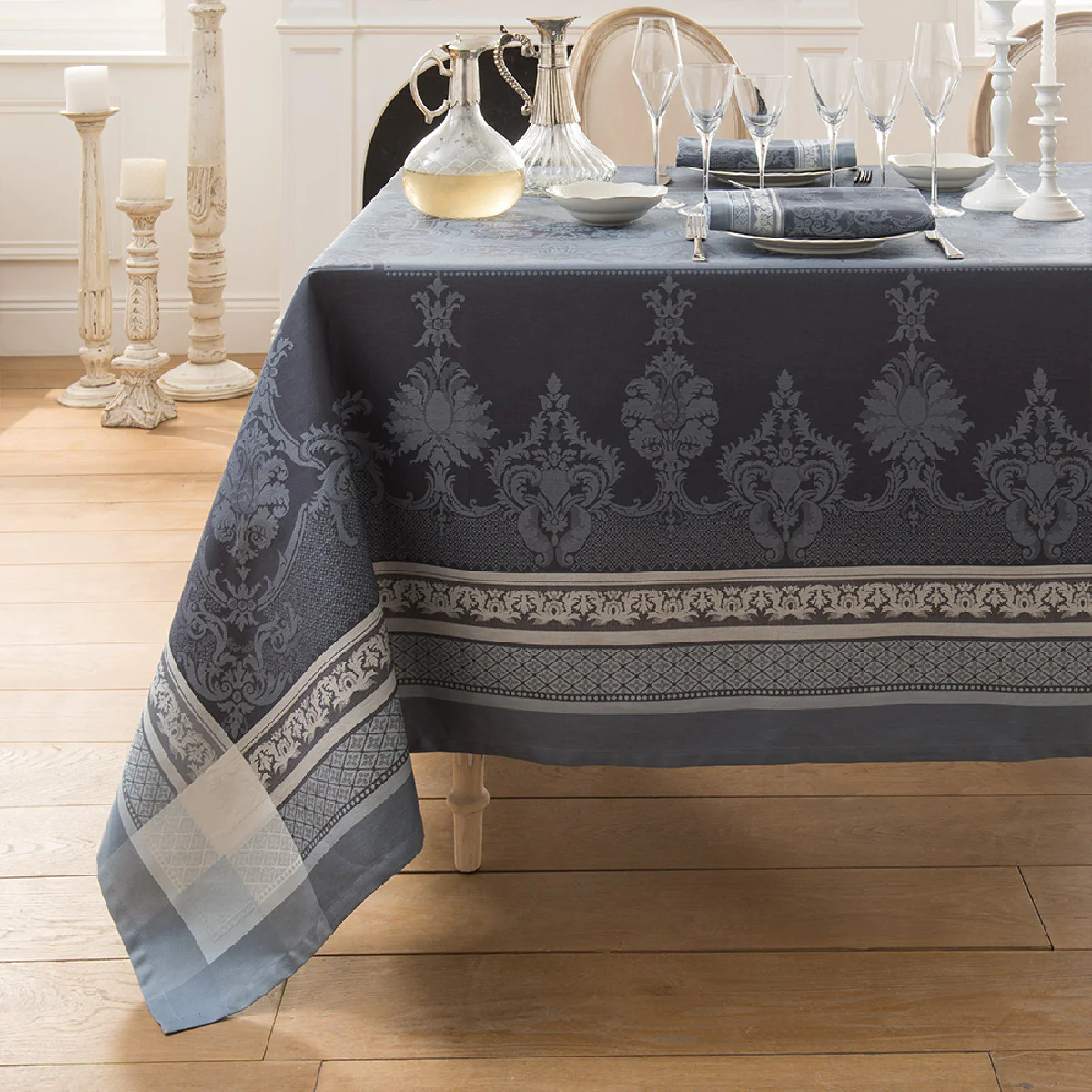 Nappe antitache déperlant pur coton gris 174X304 Garnier Thiebaut