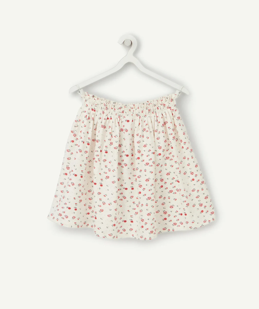 JUPE EN MAILLE FILLE ÉCRU ET IMPRIMÉE FLEURIE