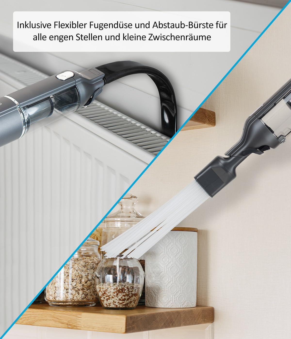 Genius Invictus ONE 3.0e Handstaubsauger 19 TLG. kabellos, beutellos, Akkustaubsauger. Ultra leicht, für Haus und Auto, leise, aufladbar, Bodenstaubsauger