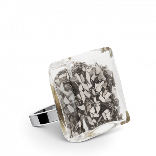 Bague en verre soufflé - Carré Medium Paillettes
