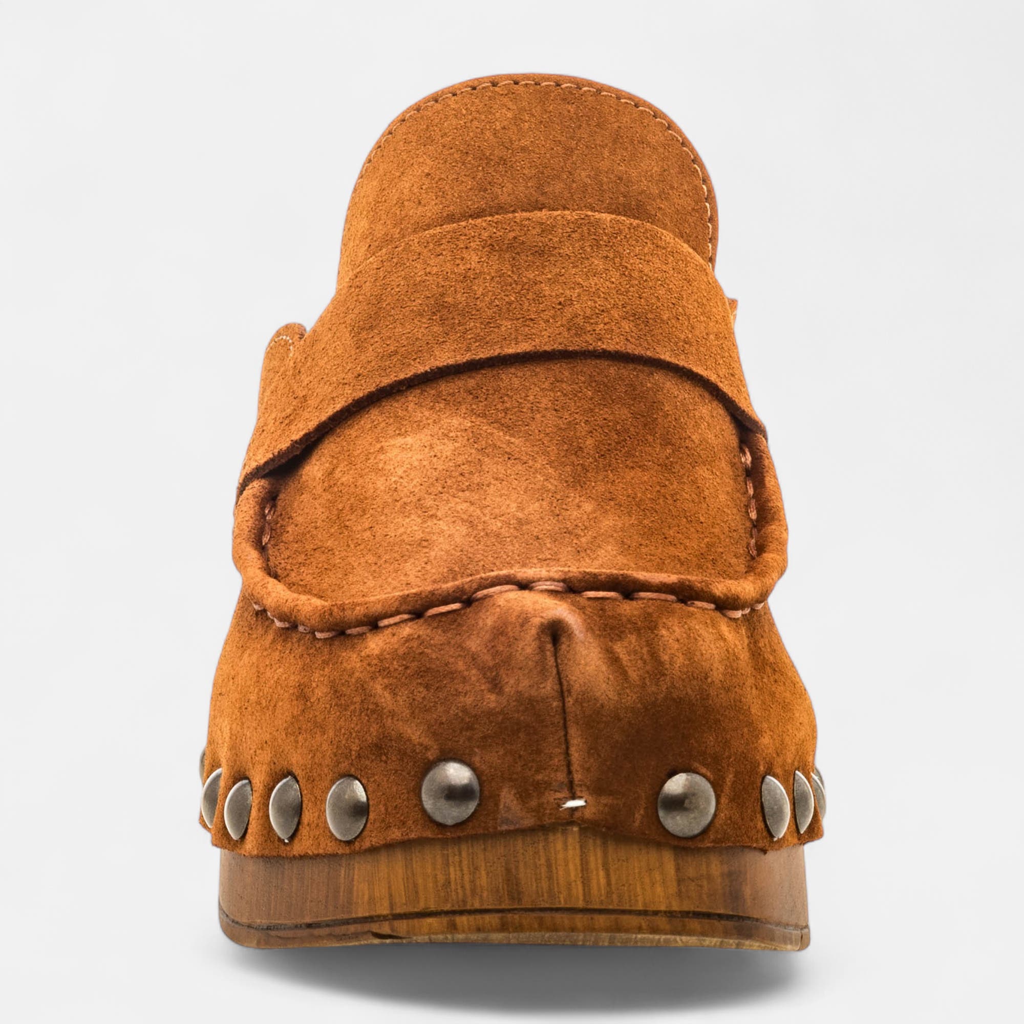 Chaussures semelle bois à talon Femme en cuir cognac