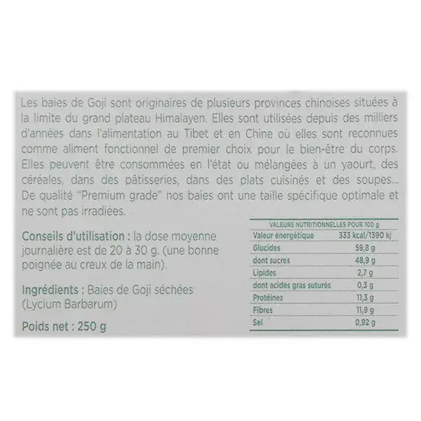 Exopharm Goji Premium Baies de Goji de l'Himalaya 250g