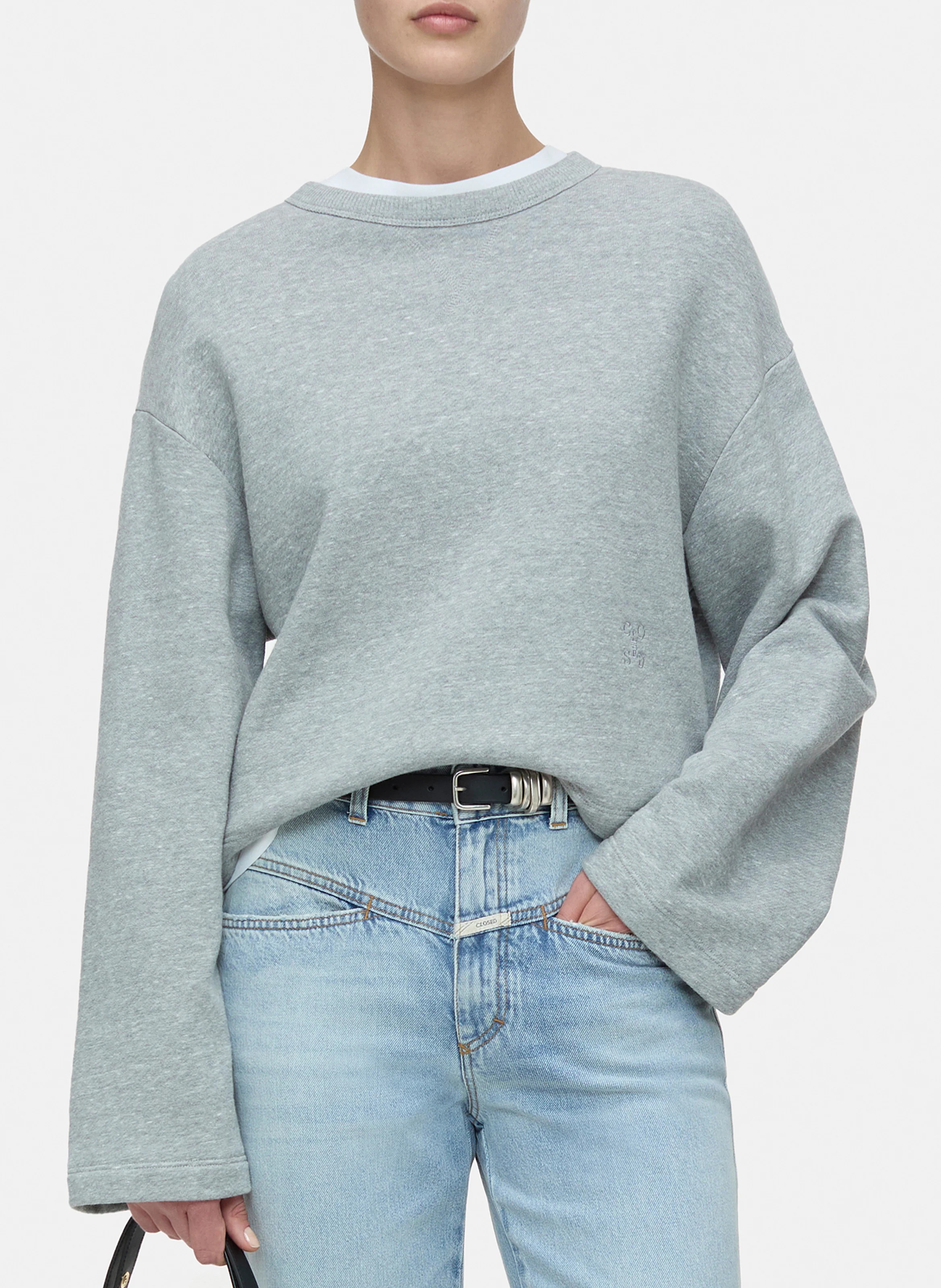 Sweat col rond en coton mélangé | Gris