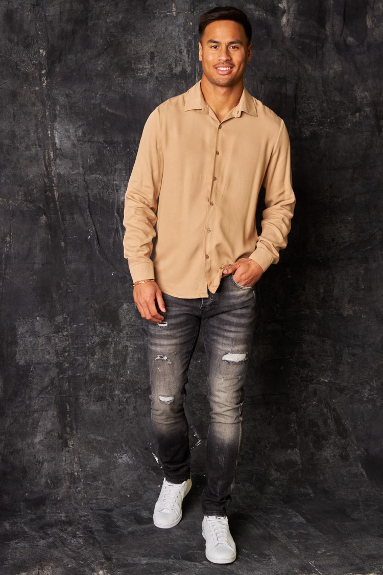 Chemise fluide manches longues beige