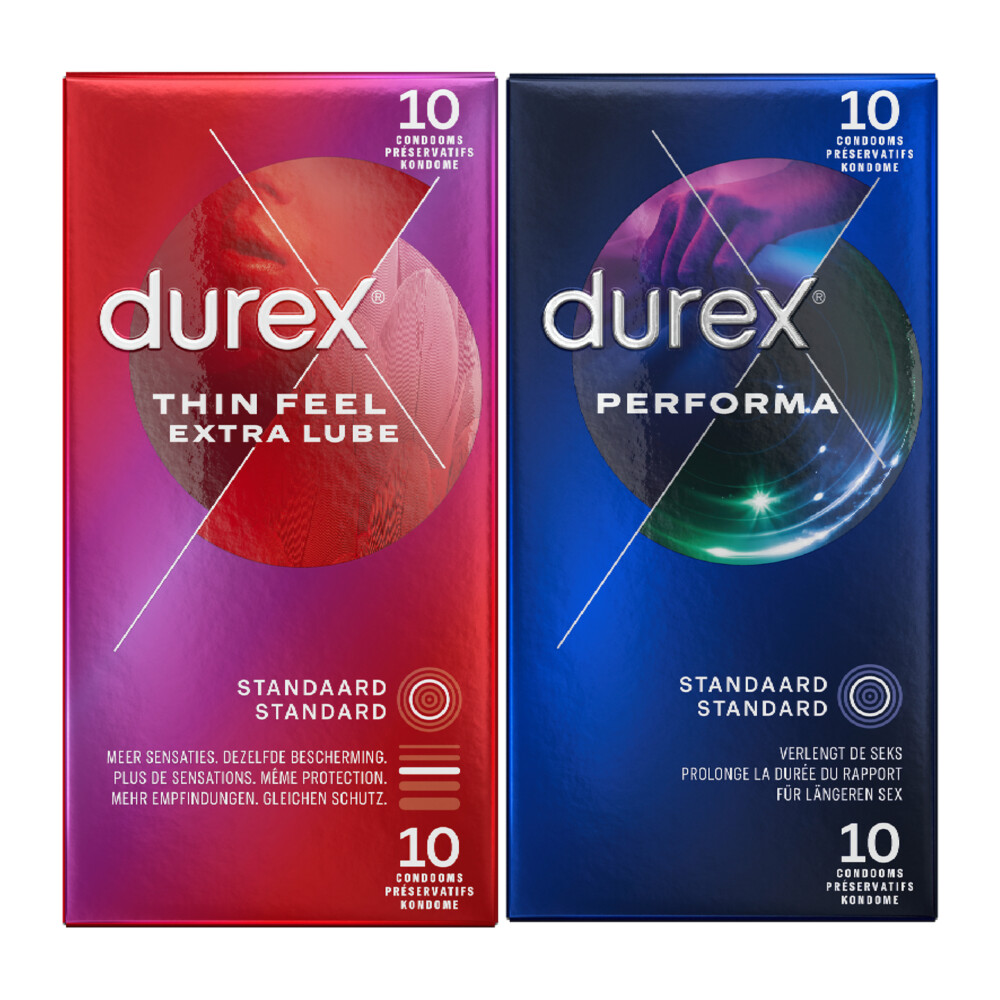 Durex - Thin Feel Extra Lube Condooms 10 stuks & Performa Condooms 10 stuks - Pakket