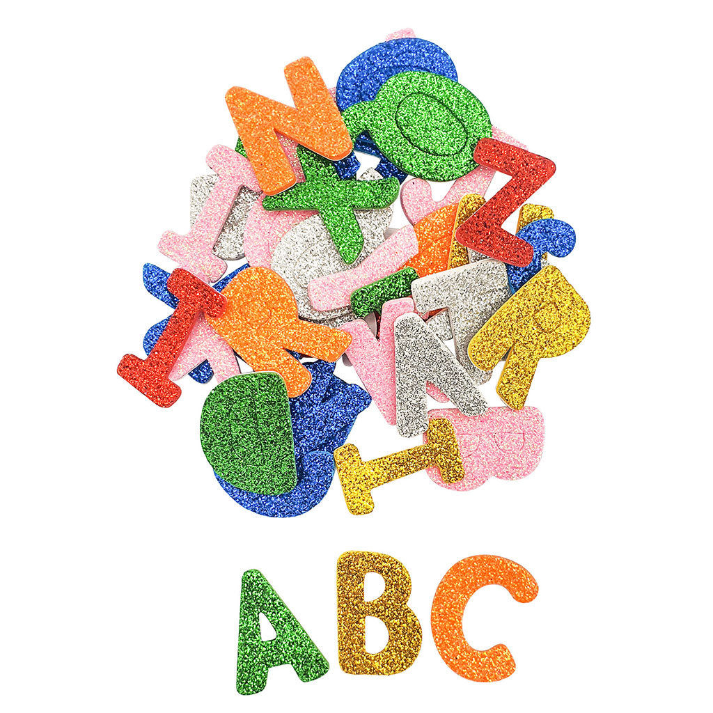 Lot de 182 stickers à paillettes mousse lettres multicolores