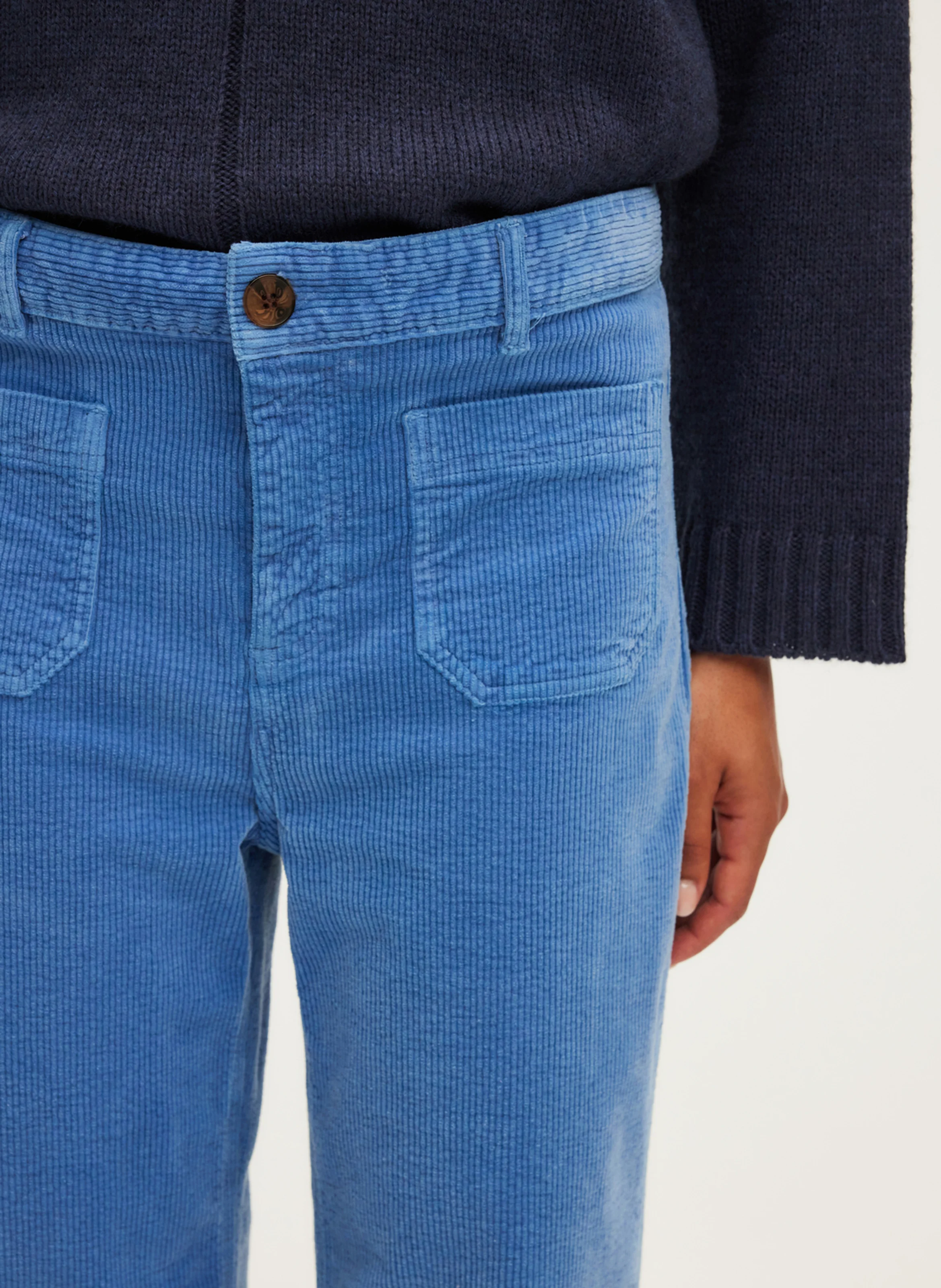 NANETTE - Pantalon droit en velours beige de coton | Bleu