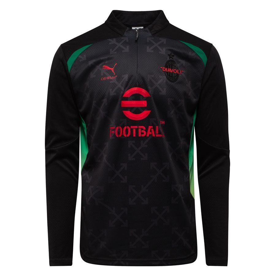 Milan AC X Off-White Maillot d'Entraînement Avant-Match Fermeture Éclair 1/4 - Noir/For All Time Red ÉDITION LIMITÉE